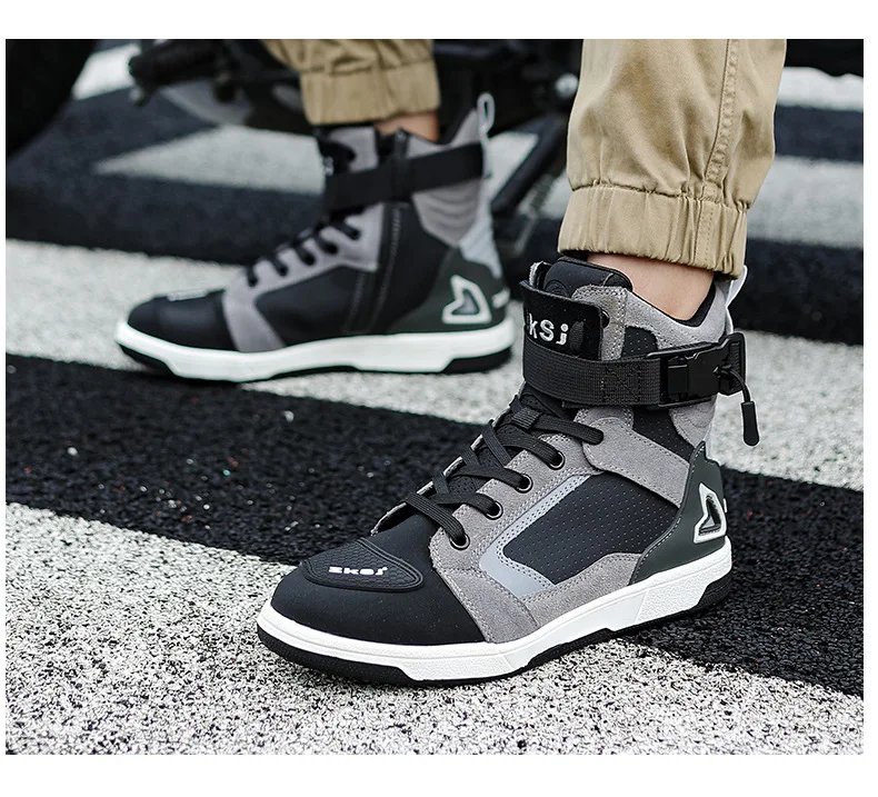 Men Motorcycle Boots Breathable Anti Slip Riding Shoes for Road Racing Casual Biker Gear