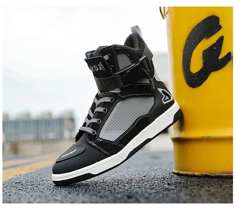 Men Motorcycle Boots Breathable Anti Slip Riding Shoes for Road Racing Casual Biker Gear