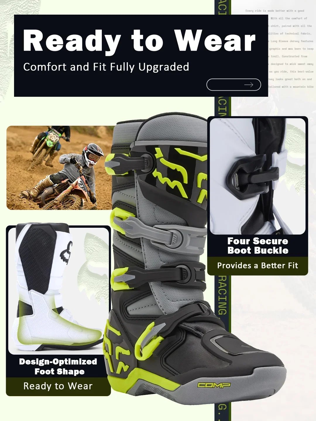 FOX Comp Off-Road motocross boots for child youth kids girls women Boots dirt bike karting ATV/UTV Trails MX Track Riding FOX Comp Off-Road motocross boots for child youth kids girls women Boots dirt bike karting ATV/UTV Trails MX Track Riding