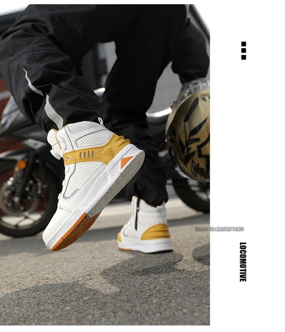 Leather Motorcycle Men's Genuine Moto Protective Ankle Short Boots Motocross Breathable Anti Drop Riding Travel Racing Shoes