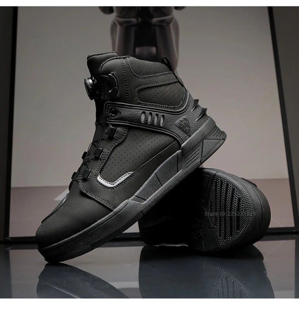 Leather Motorcycle Men's Genuine Moto Protective Ankle Short Boots Motocross Breathable Anti Drop Riding Travel Racing Shoes