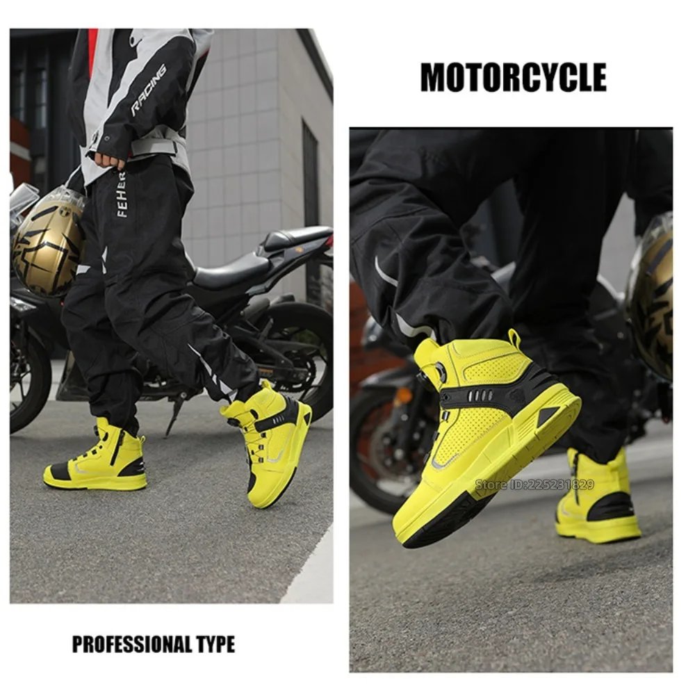 Leather Motorcycle Men's Genuine Moto Protective Ankle Short Boots Motocross Breathable Anti Drop Riding Travel Racing Shoes