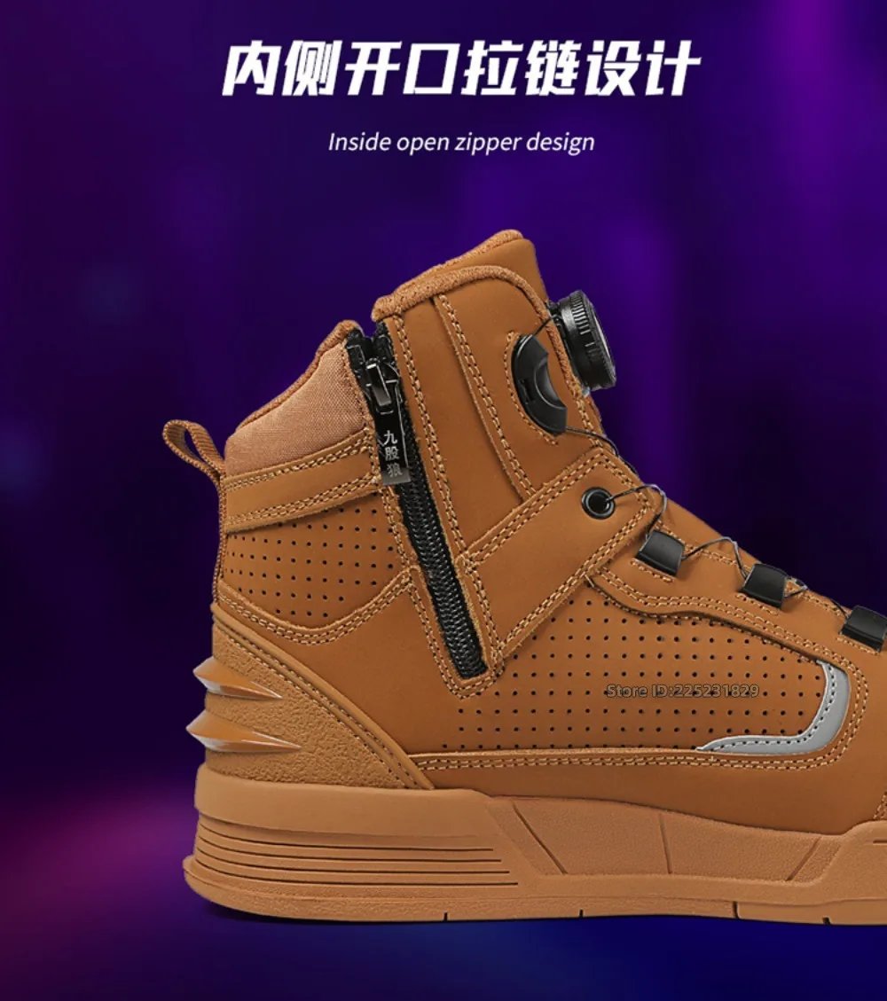 Leather Motorcycle Men's Genuine Moto Protective Ankle Short Boots Motocross Breathable Anti Drop Riding Travel Racing Shoes