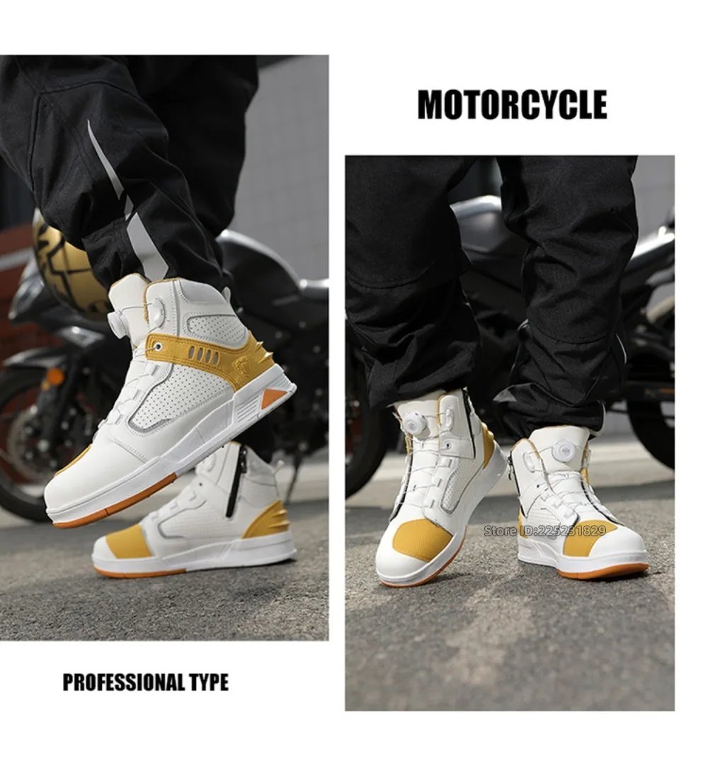 Leather Motorcycle Men's Genuine Moto Protective Ankle Short Boots Motocross Breathable Anti Drop Riding Travel Racing Shoes