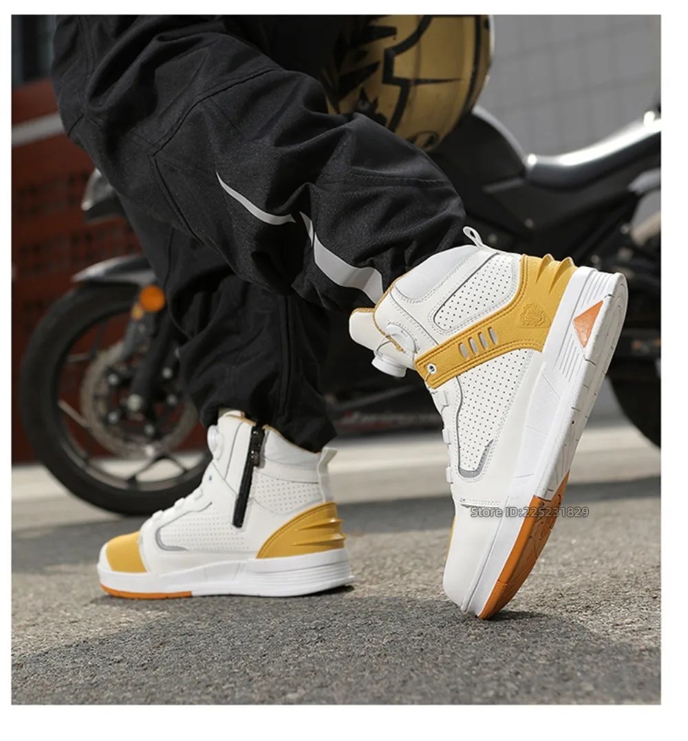 Leather Motorcycle Men's Genuine Moto Protective Ankle Short Boots Motocross Breathable Anti Drop Riding Travel Racing Shoes