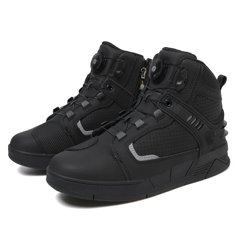 Leather Motorcycle Men's Genuine Moto Protective Ankle Short Boots Motocross Breathable Anti Drop Riding Travel Racing Shoes