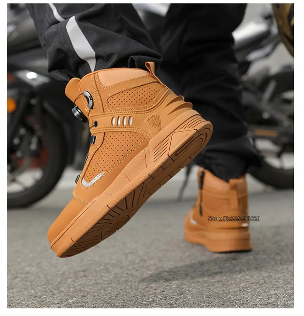 Leather Motorcycle Men's Genuine Moto Protective Ankle Short Boots Motocross Breathable Anti Drop Riding Travel Racing Shoes