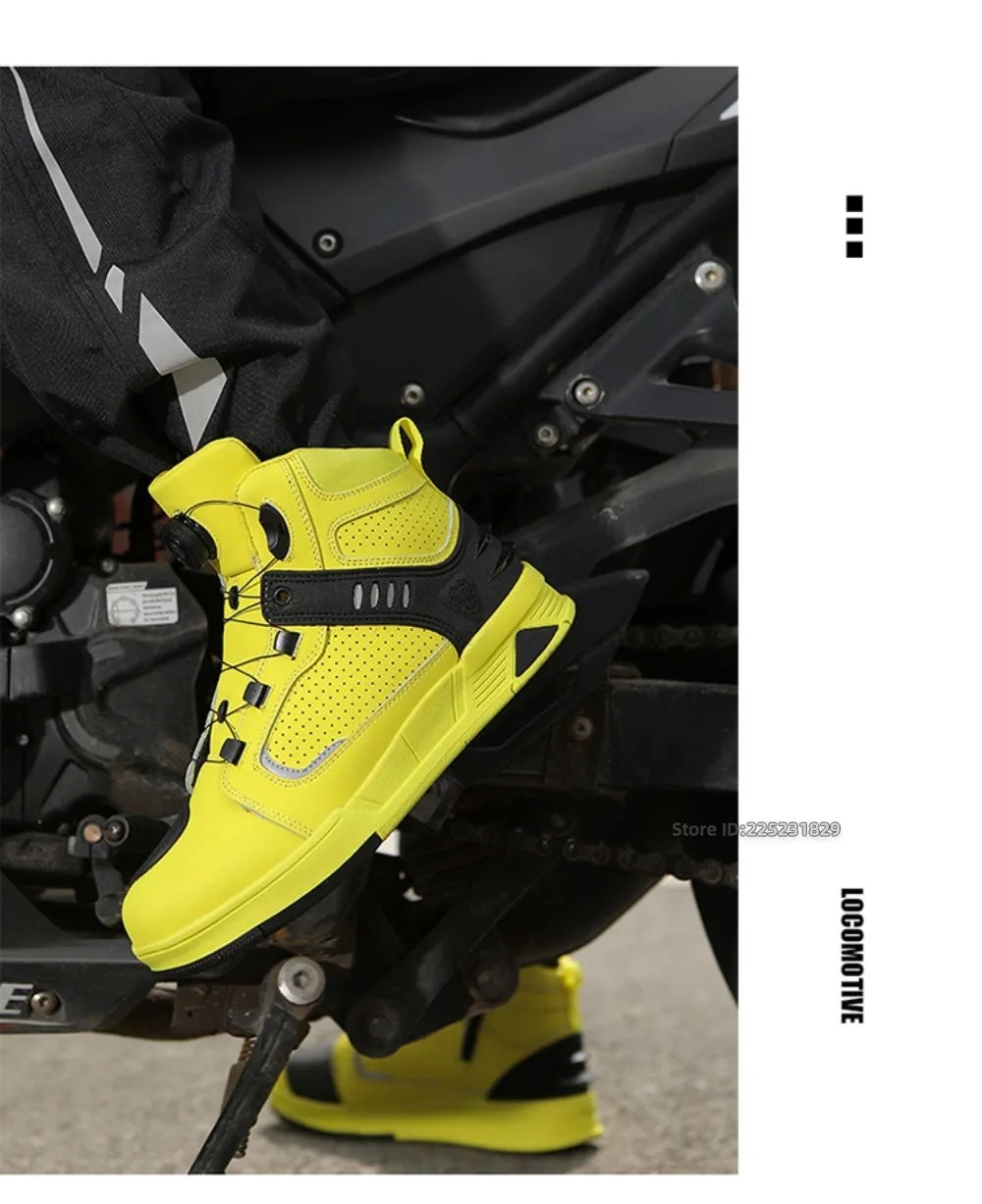 Leather Motorcycle Men's Genuine Moto Protective Ankle Short Boots Motocross Breathable Anti Drop Riding Travel Racing Shoes
