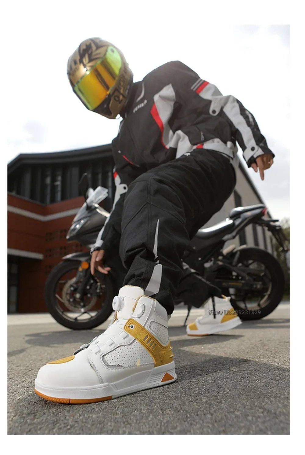 Leather Motorcycle Men's Genuine Moto Protective Ankle Short Boots Motocross Breathable Anti Drop Riding Travel Racing Shoes