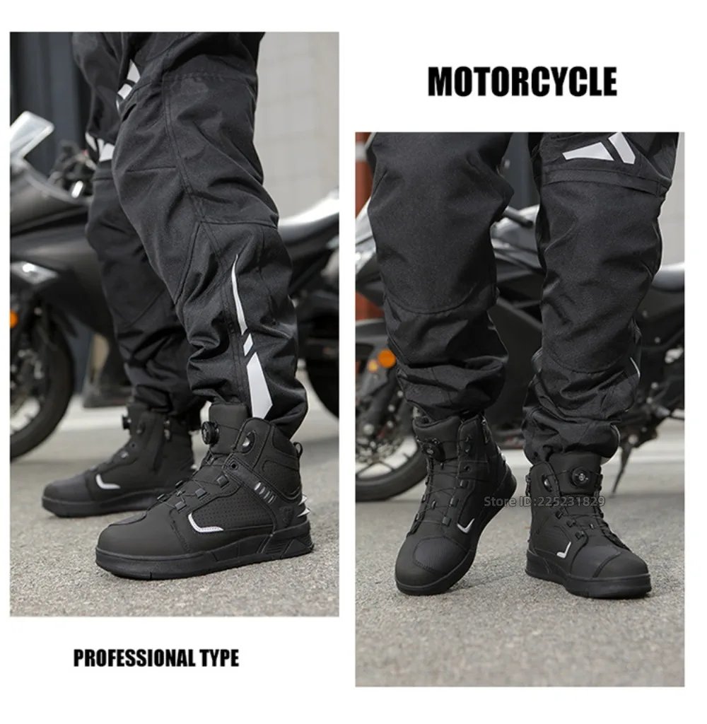 Leather Motorcycle Men's Genuine Moto Protective Ankle Short Boots Motocross Breathable Anti Drop Riding Travel Racing Shoes