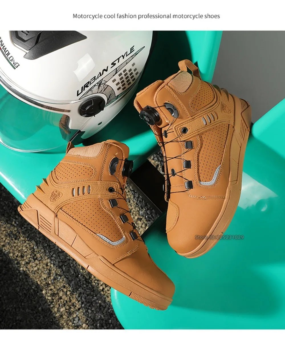 Leather Motorcycle Men's Genuine Moto Protective Ankle Short Boots Motocross Breathable Anti Drop Riding Travel Racing Shoes