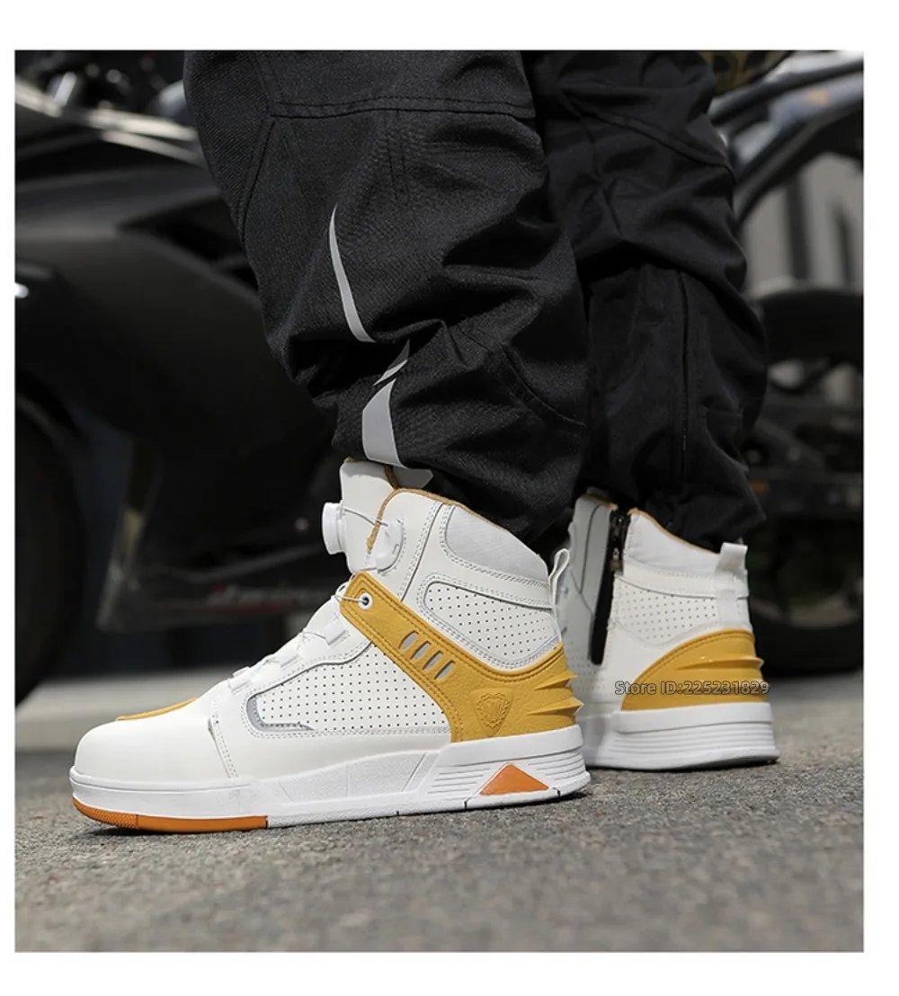 Leather Motorcycle Men's Genuine Moto Protective Ankle Short Boots Motocross Breathable Anti Drop Riding Travel Racing Shoes