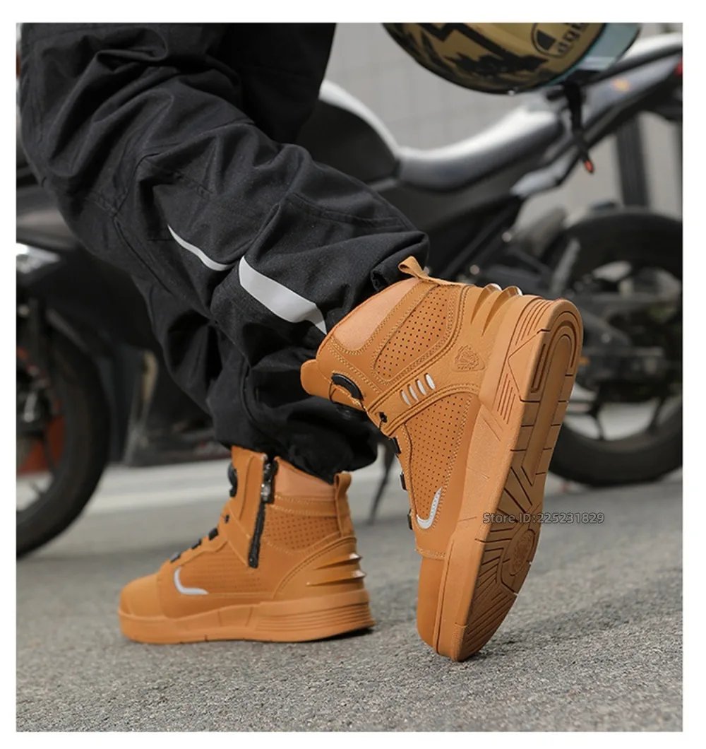 Leather Motorcycle Men's Genuine Moto Protective Ankle Short Boots Motocross Breathable Anti Drop Riding Travel Racing Shoes