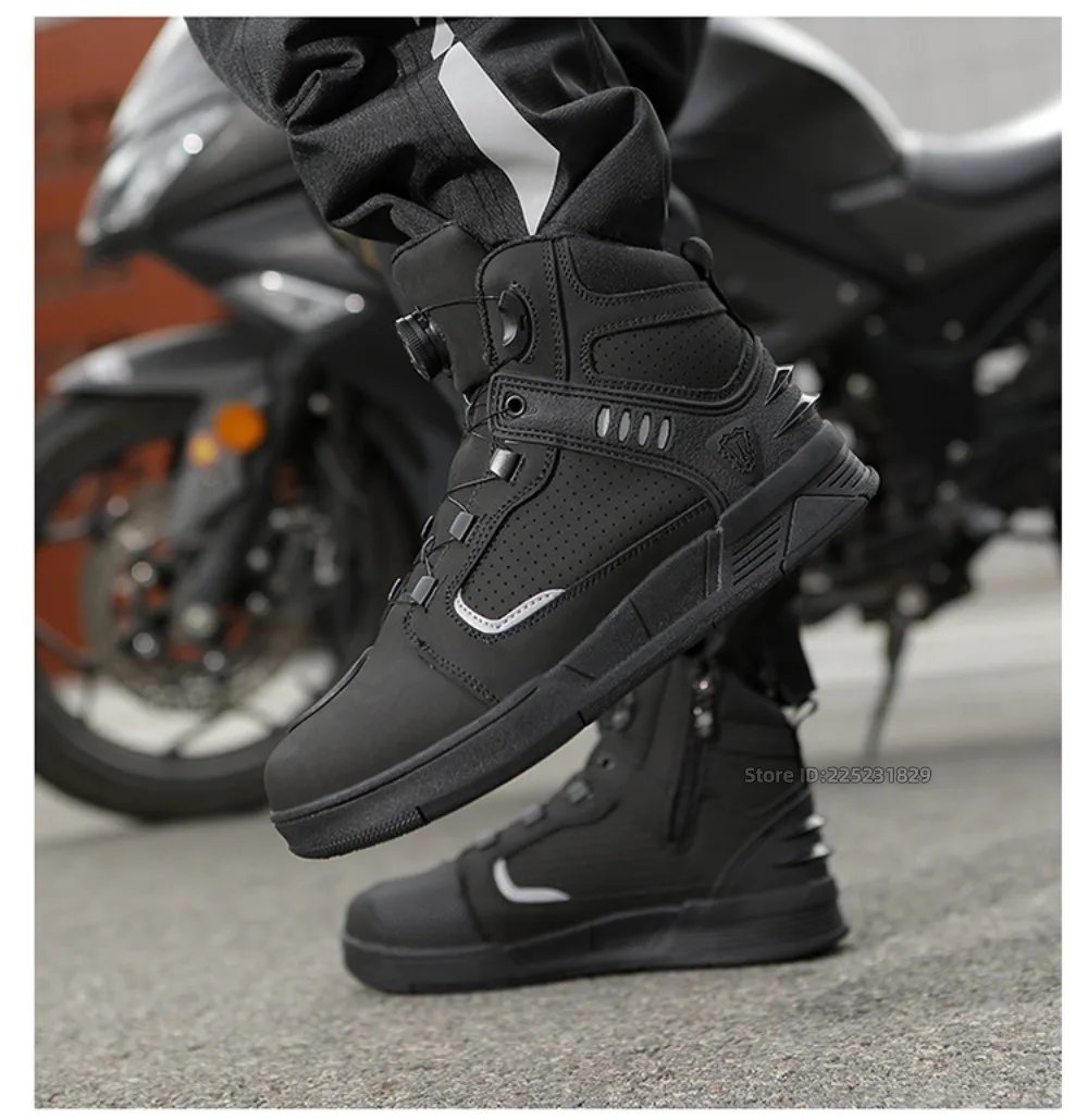 Leather Motorcycle Men's Genuine Moto Protective Ankle Short Boots Motocross Breathable Anti Drop Riding Travel Racing Shoes