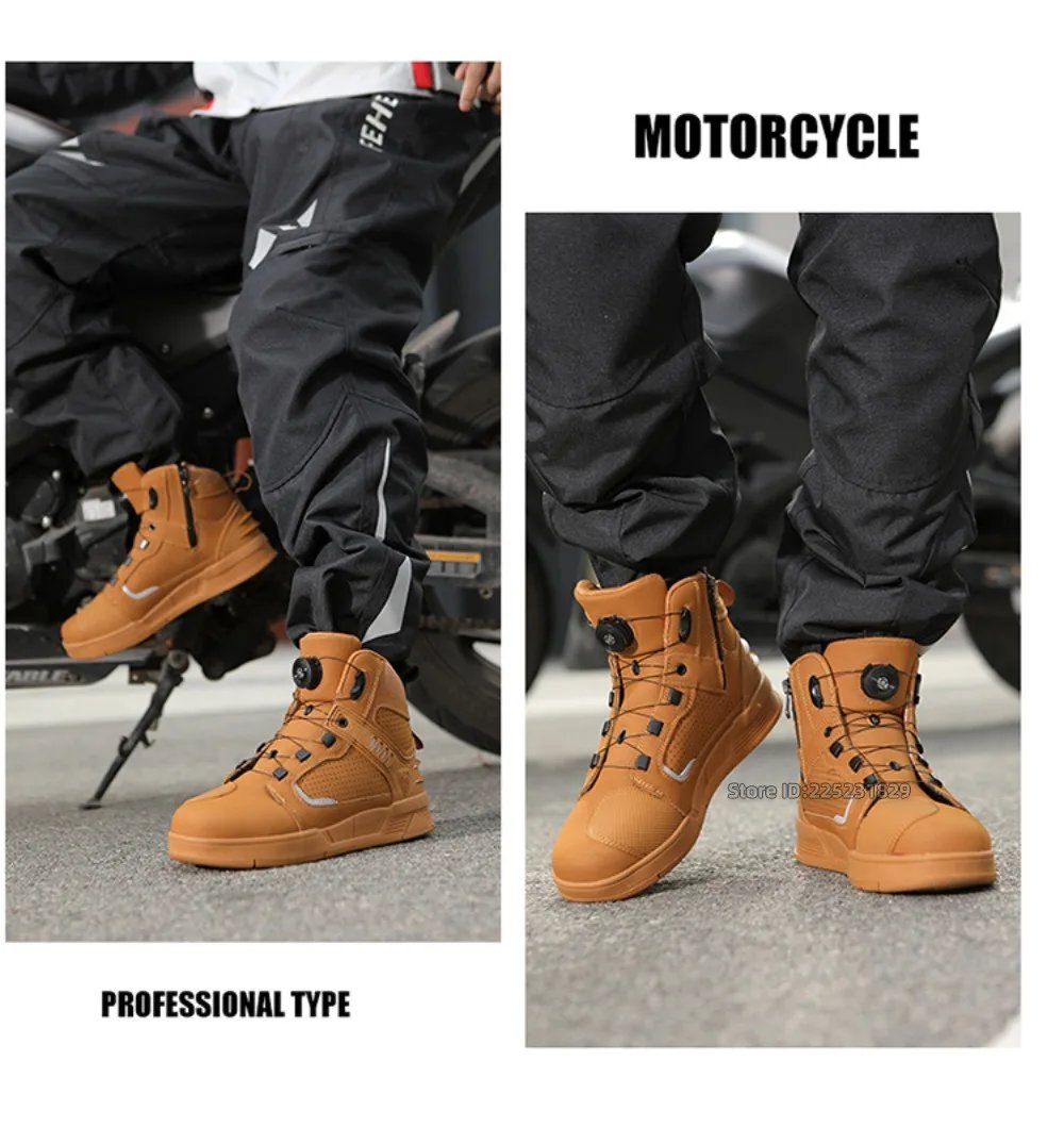 Leather Motorcycle Men's Genuine Moto Protective Ankle Short Boots Motocross Breathable Anti Drop Riding Travel Racing Shoes