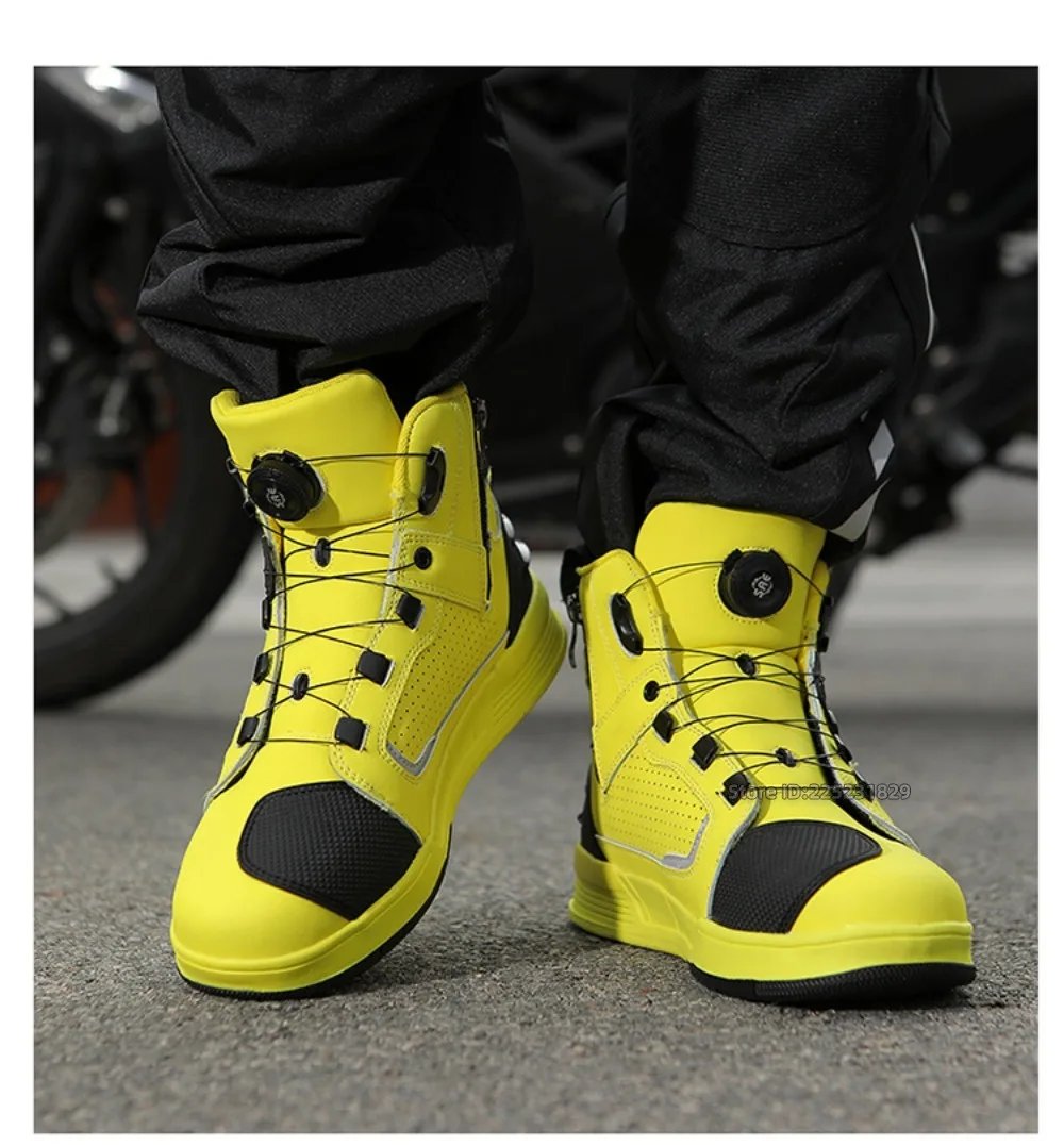Leather Motorcycle Men's Genuine Moto Protective Ankle Short Boots Motocross Breathable Anti Drop Riding Travel Racing Shoes