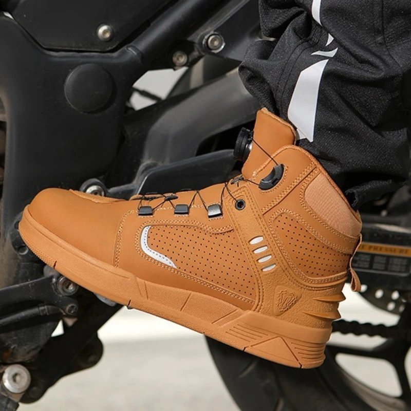 Leather Motorcycle Men's Genuine Moto Protective Ankle Short Boots Motocross Breathable Anti Drop Riding Travel Racing Shoes