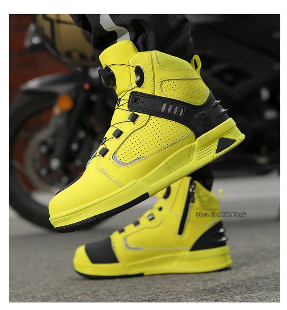 Leather Motorcycle Men's Genuine Moto Protective Ankle Short Boots Motocross Breathable Anti Drop Riding Travel Racing Shoes