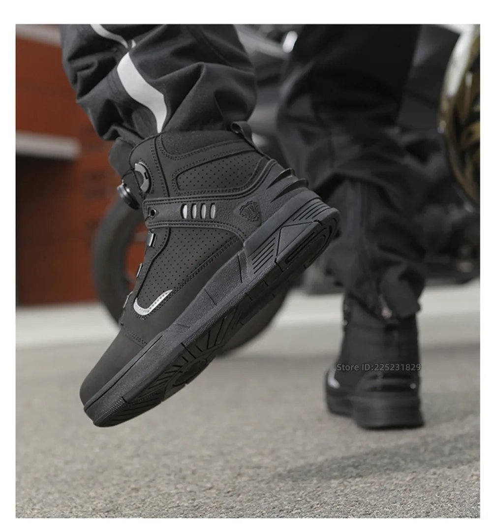 Leather Motorcycle Men's Genuine Moto Protective Ankle Short Boots Motocross Breathable Anti Drop Riding Travel Racing Shoes