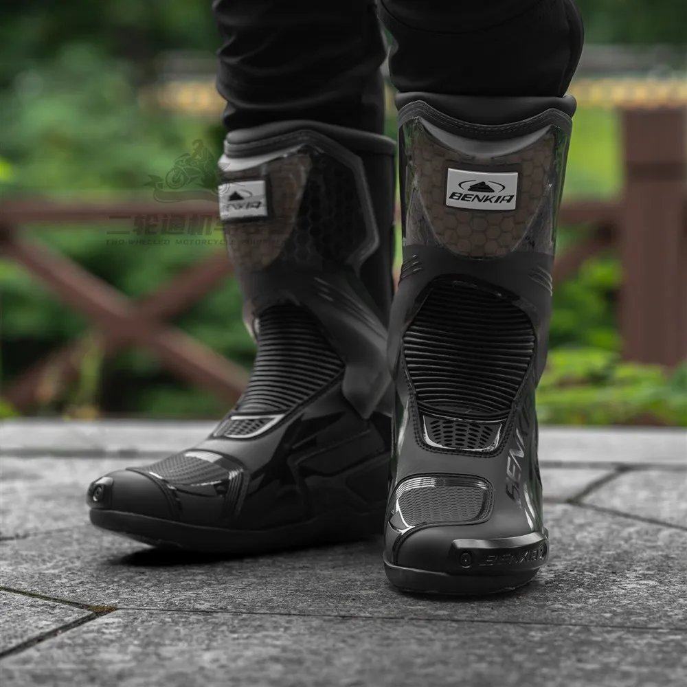 BENKIA HDF-FC708T Off-Road Motorcycle Bota Professional Track Riding Rally Race Boot Cowhide Waterproof Racing Anti-Collision