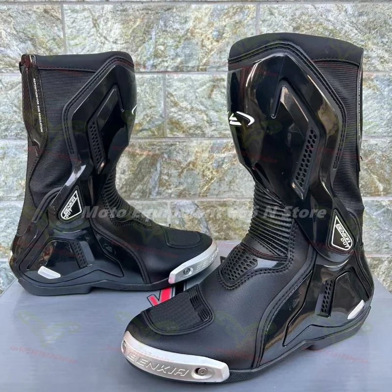 BENKIA New Motorcycle Racing Boots Perforated Summer Breathable Cool Track Motorcycle Shoes Knight Riding Boots SH-208