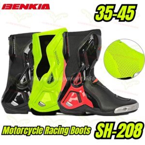 BENKIA New Motorcycle Racing Boots Perforated Summer Breathable Cool Track Motorcycle Shoes Knight Riding Boots SH-208
