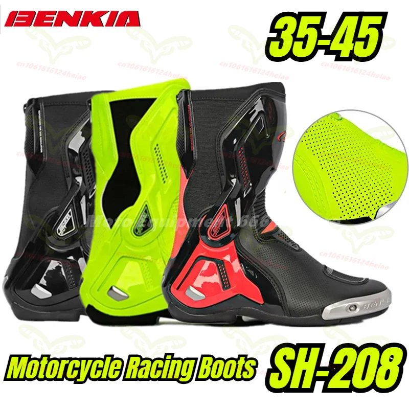 BENKIA New Motorcycle Racing Boots Perforated Summer Breathable Cool Track Motorcycle Shoes Knight Riding Boots SH-208