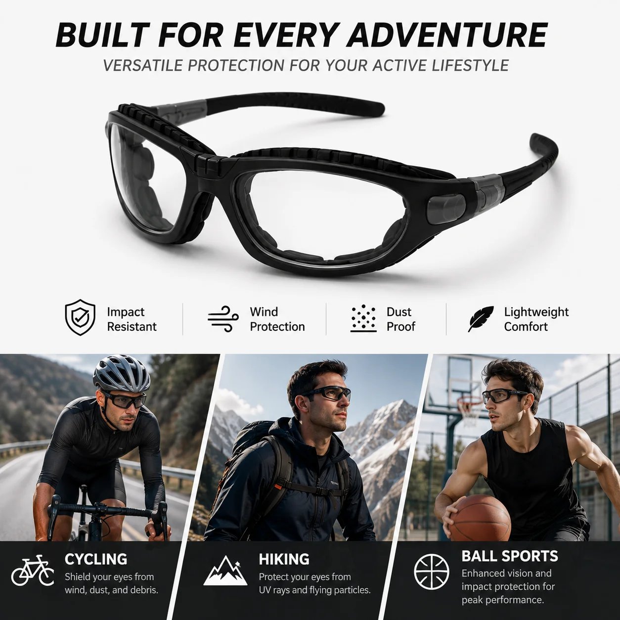 Foam-sealed windproof and dustproof safety goggles, unisex outdoor cycling glasses, relieve dry eye discomfort