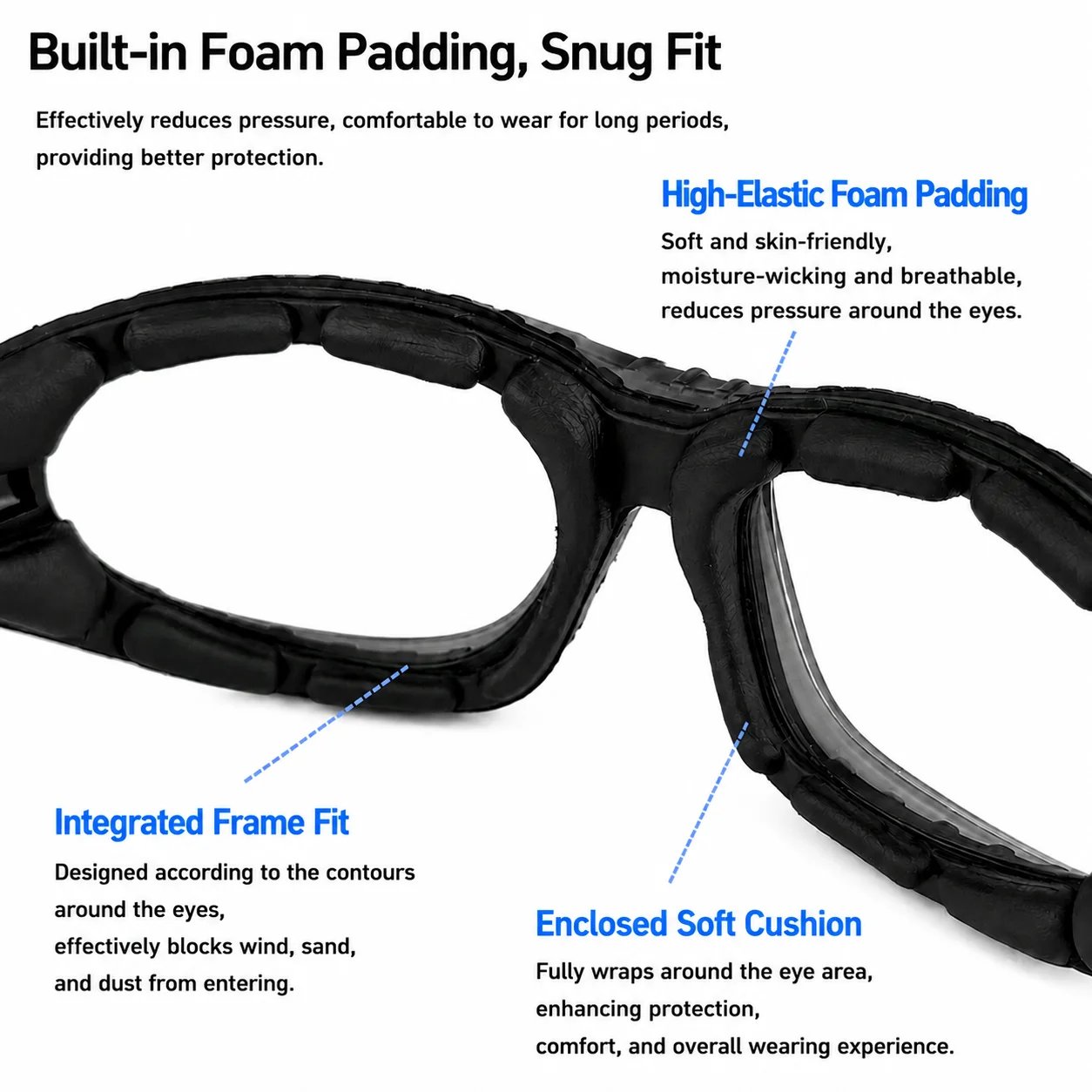 Foam-sealed windproof and dustproof safety goggles, unisex outdoor cycling glasses, relieve dry eye discomfort