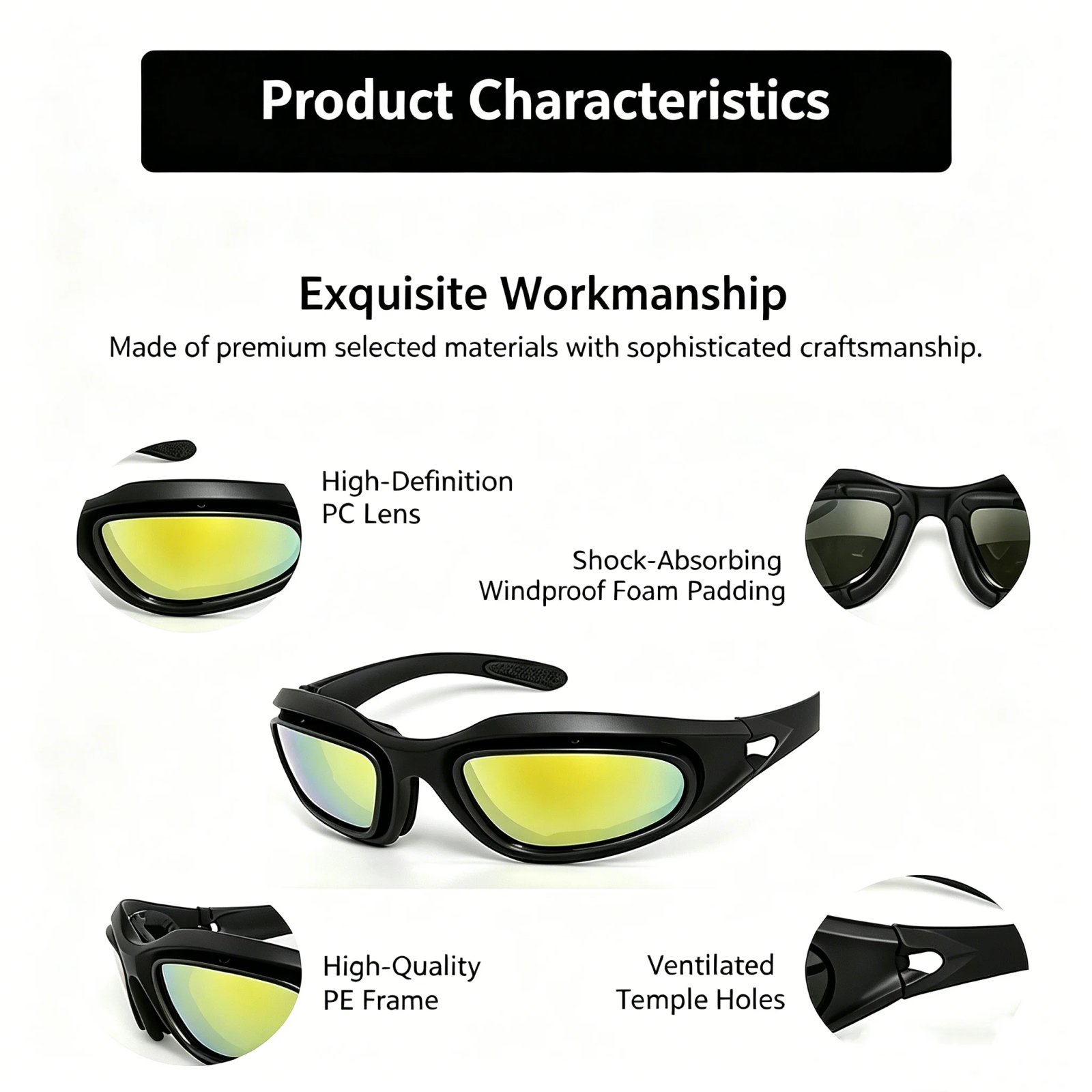 Outdoor Sports Cycling Glasses Goggles Set, CS Tactical Protective Glasses, Polarized Motorcycle Wind Goggles Eyewear Set Outdoor Sports Cycling Glasses Goggles Set, CS Tactical Protective Glasses, Polarized Motorcycle Wind Goggles Eyewear Set
