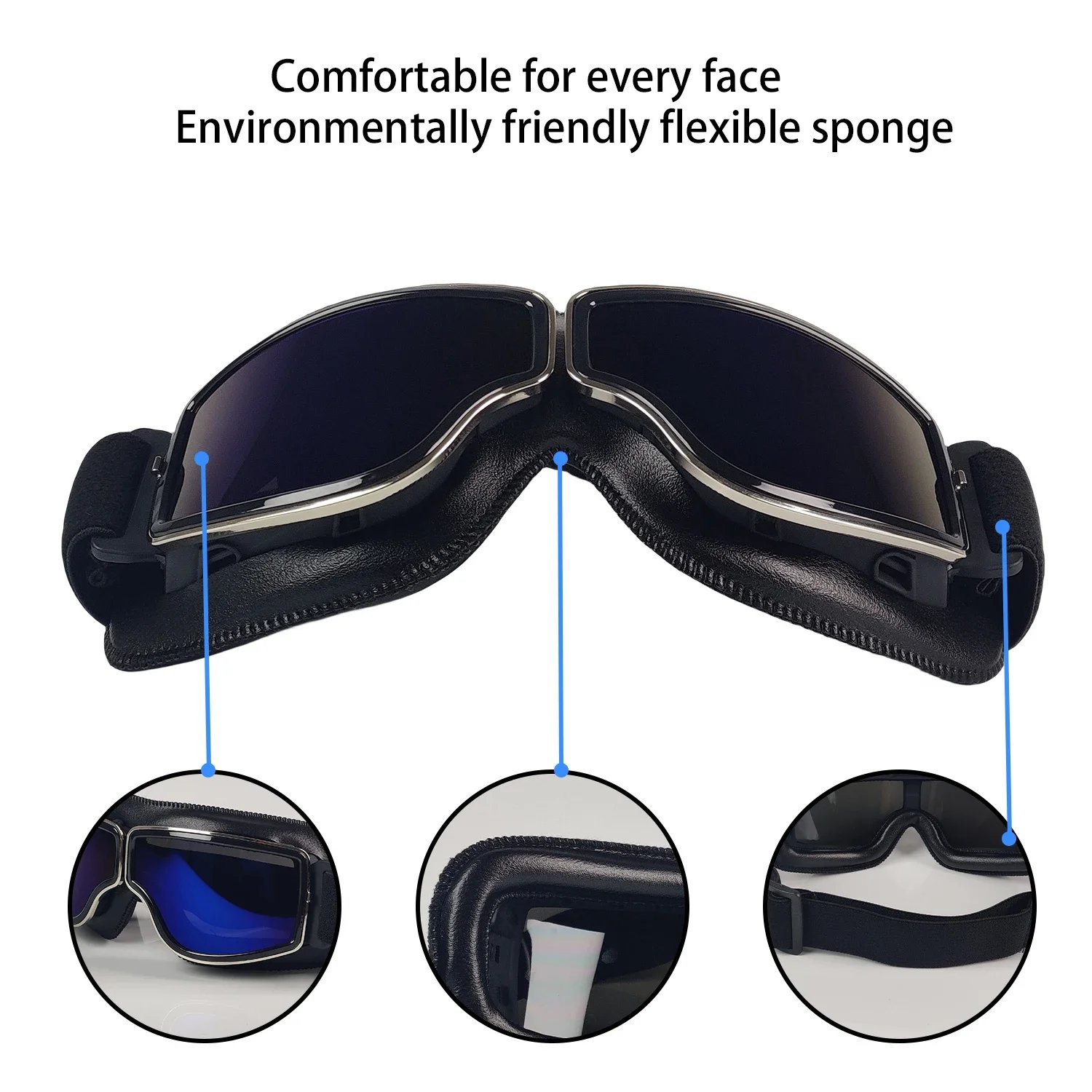 Vintage Motorcycle Goggles for Men Women, Retro Riding Eyewear with Blue Mirror PC Lens, Adjustable Strap, Wind Dust Protection, Helmet Compatible Goggles for Cruiser Bike ATV Cycling Vintage Motorcycle Goggles for Men Women, Retro Riding Eyewear with Blue Mirror PC Lens, Adjustable Strap, Wind Dust Protection, Helmet Compatible Goggles for Cruiser Bike ATV Cycling