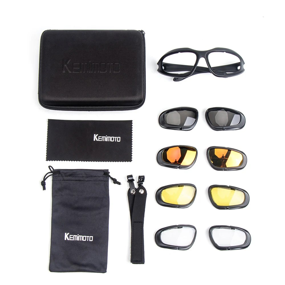 KEMiMOTO Polarized Motorcycle Glasses Sunglasses For Shooting Eye Protection Windproof Moto Goggles UV400 Antifog clear Lens