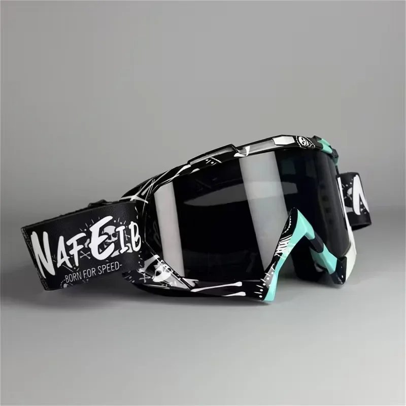 NAFEIB Motorcycle Goggles for Men Women, Off-Road Motocross Riding Eyewear with Wide Vision PC Lens, Adjustable Strap, Wind Dust Protection for Dirt Bike ATV MTB