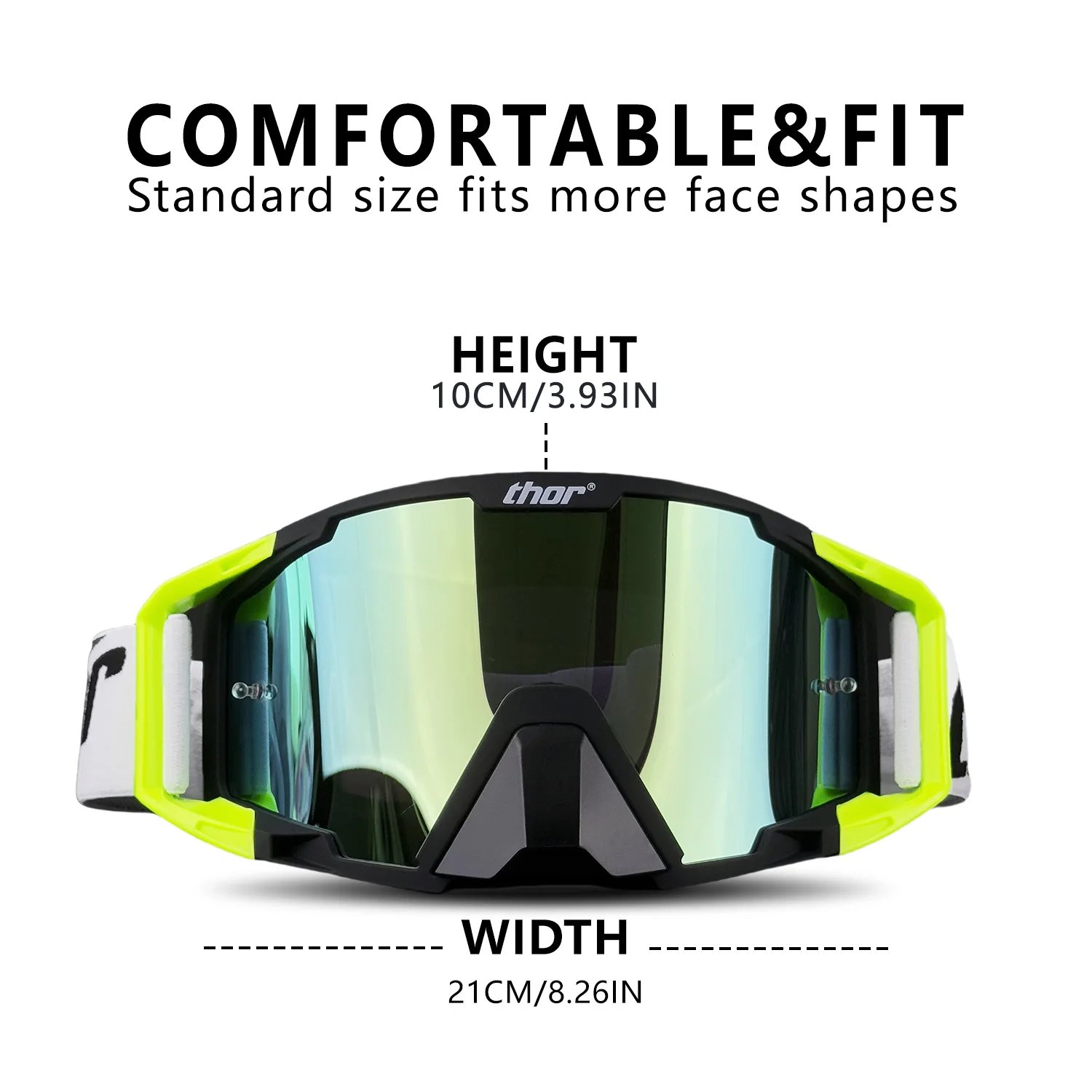 Motocross Goggles for Men Women, Off Road Motorcycle Riding Glasses with Blue Mirror Lens, Adjustable Strap, Wide Vision PC Lens, Wind Dust Protection for Dirt Bike ATV MX Cycling