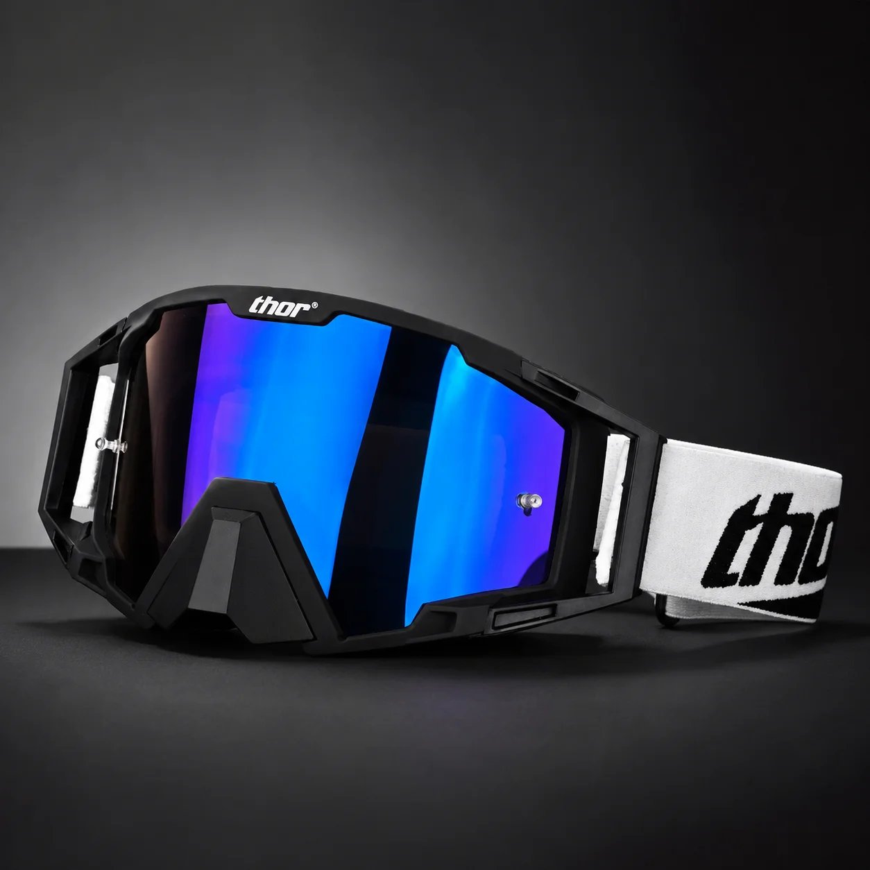 Motocross Goggles for Men Women, Off Road Motorcycle Riding Glasses with Blue Mirror Lens, Adjustable Strap, Wide Vision PC Lens, Wind Dust Protection for Dirt Bike ATV MX Cycling