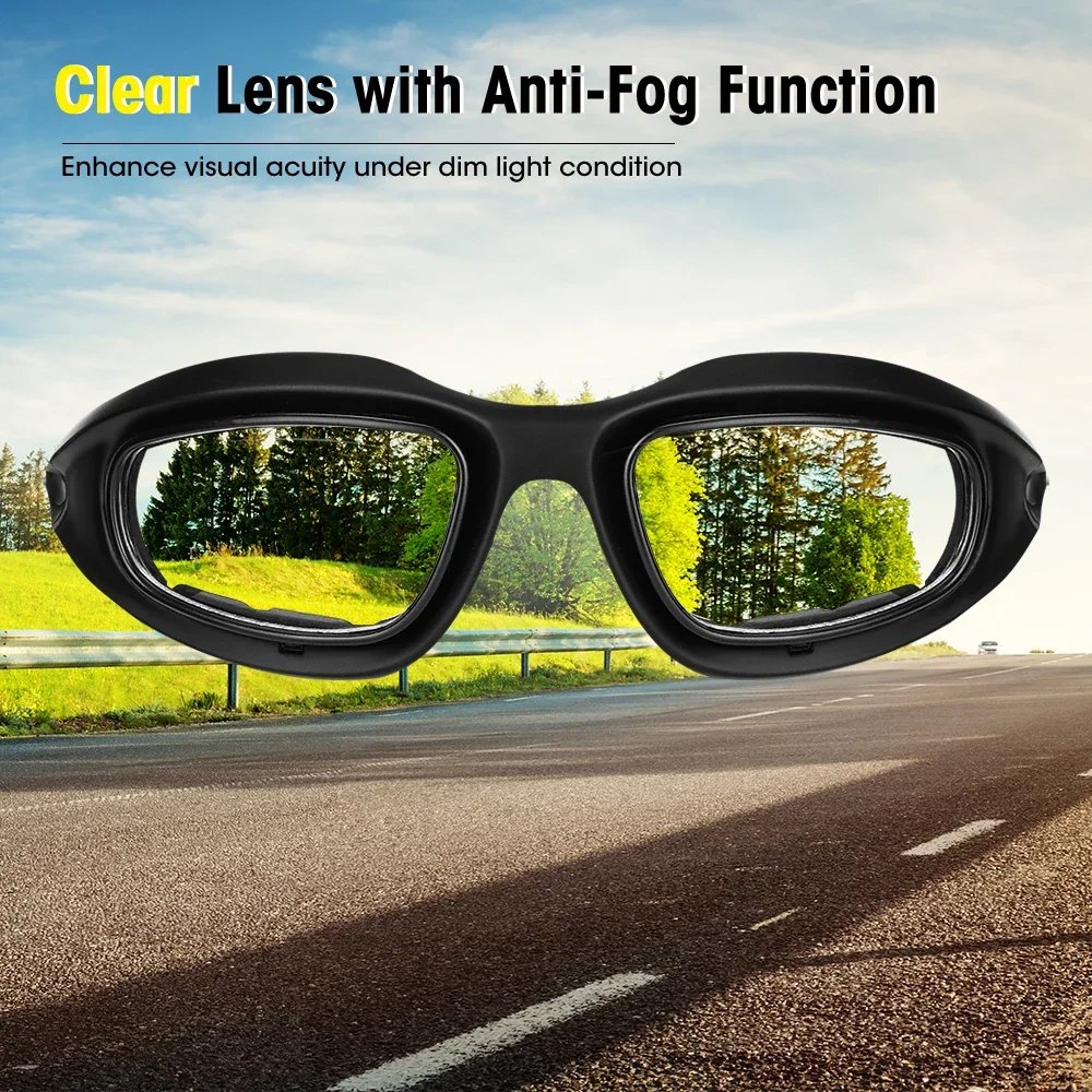 KEMITOUR Motorcycle Glasses Polarized Sunglasses Windproof Moto Goggles UV400 Antifog Clear Lens For Shooting Eye Protection
