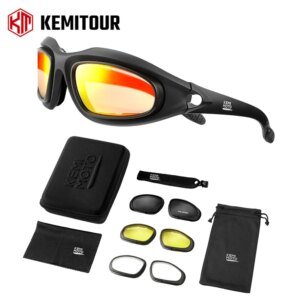 KEMITOUR Motorcycle Glasses Polarized Sunglasses Windproof Moto Goggles UV400 Antifog Clear Lens For Shooting Eye Protection