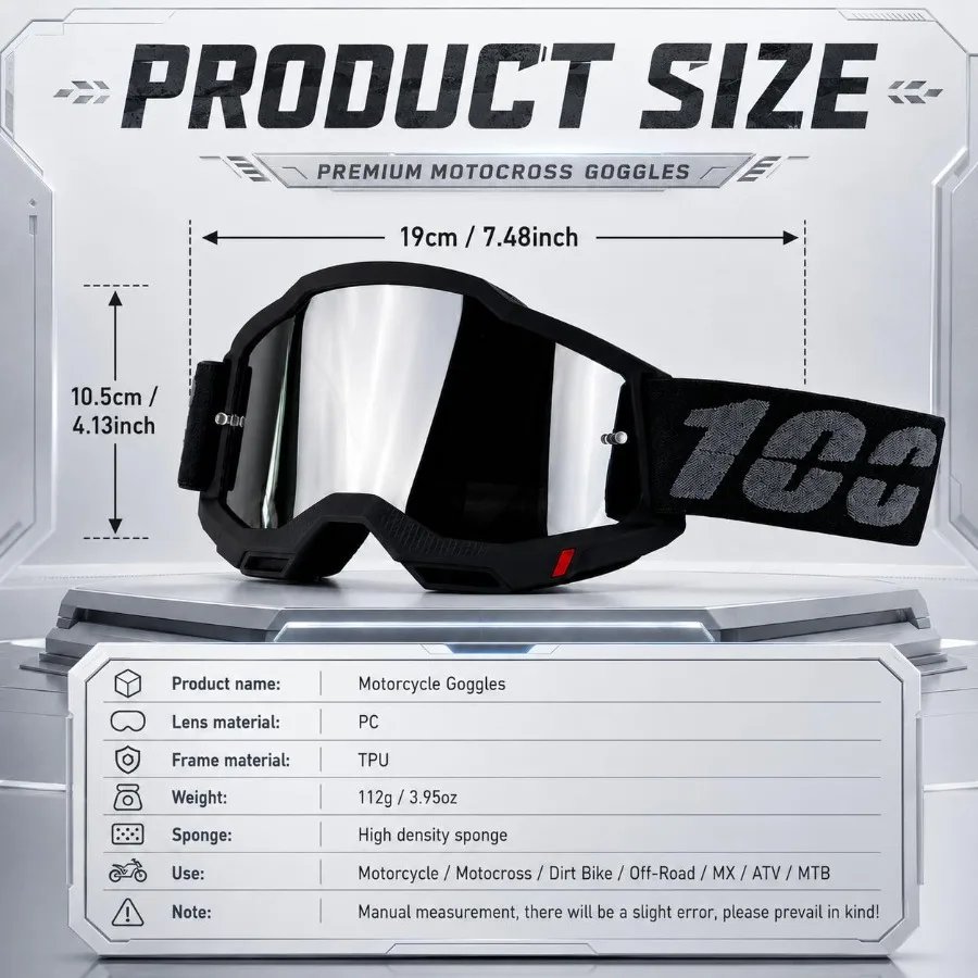 Motocross Goggles for Men Women, Motorcycle Riding Goggles with PC Lens, Adjustable Strap, Wind Dust Protection Eyewear for Dirt Bike ATV MTB Off-Road Cycling Motocross Goggles for Men Women, Motorcycle Riding Goggles with PC Lens, Adjustable Strap, Wind Dust Protection Eyewear for Dirt Bike ATV MTB Off-Road Cycling
