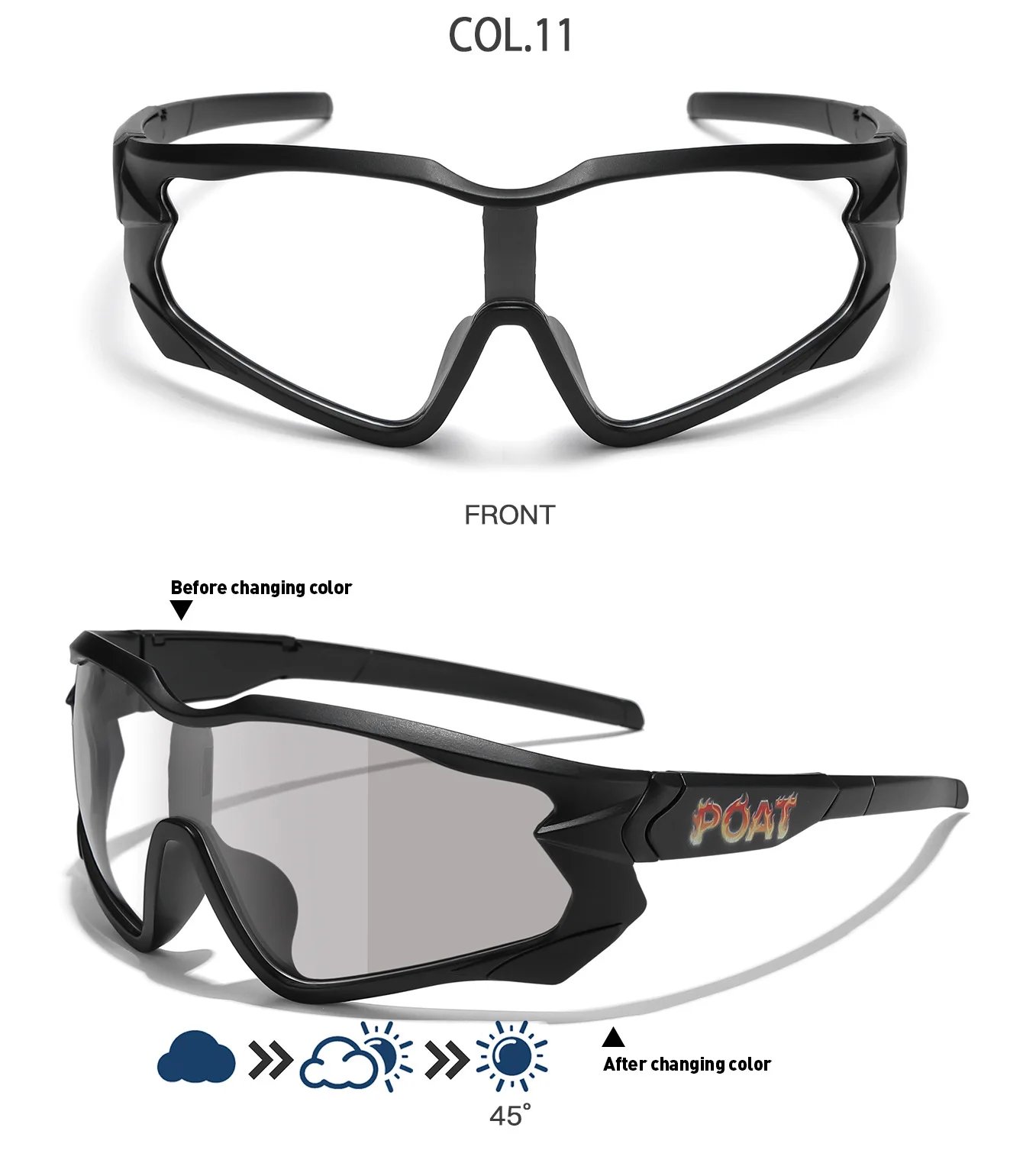 Unisex Photochromic Motorcycle Glasses Big Frame Outdoor Sports Cycling Running Hiking Driving Protective Goggles for Men Women