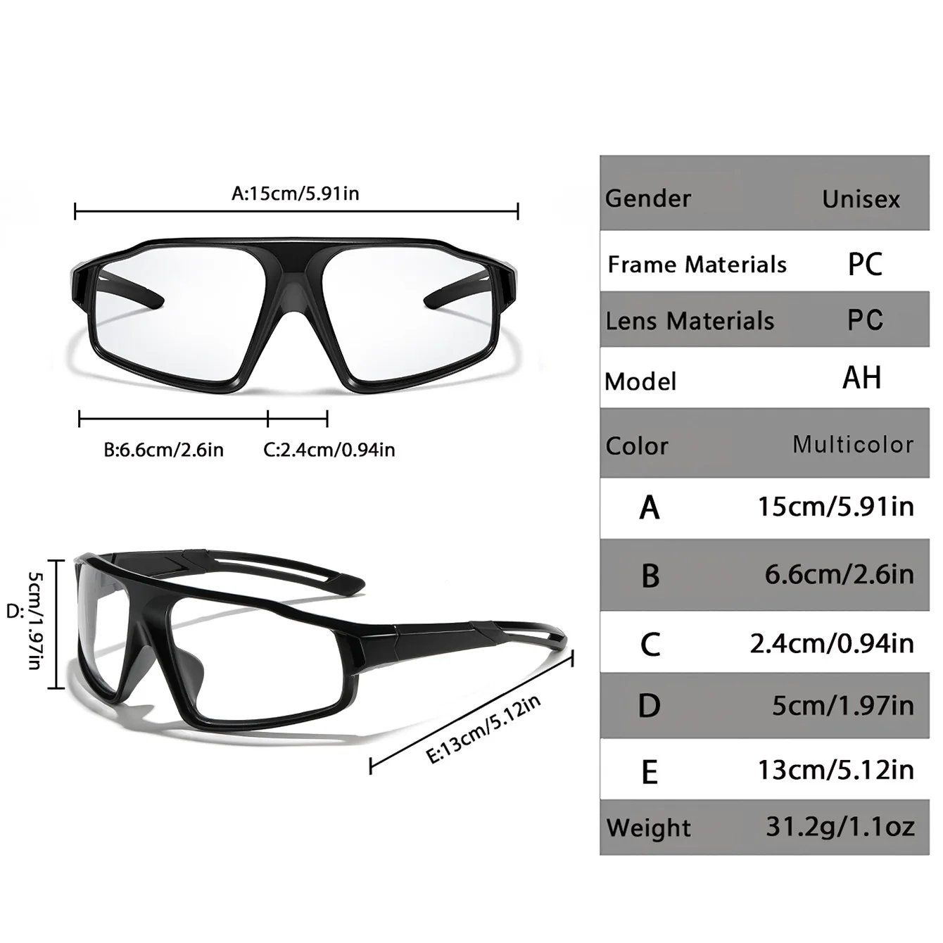 Unisex Photochromic Motorcycle Glasses Big Frame Outdoor Sports Cycling Running Hiking Driving Protective Goggles for Men Women