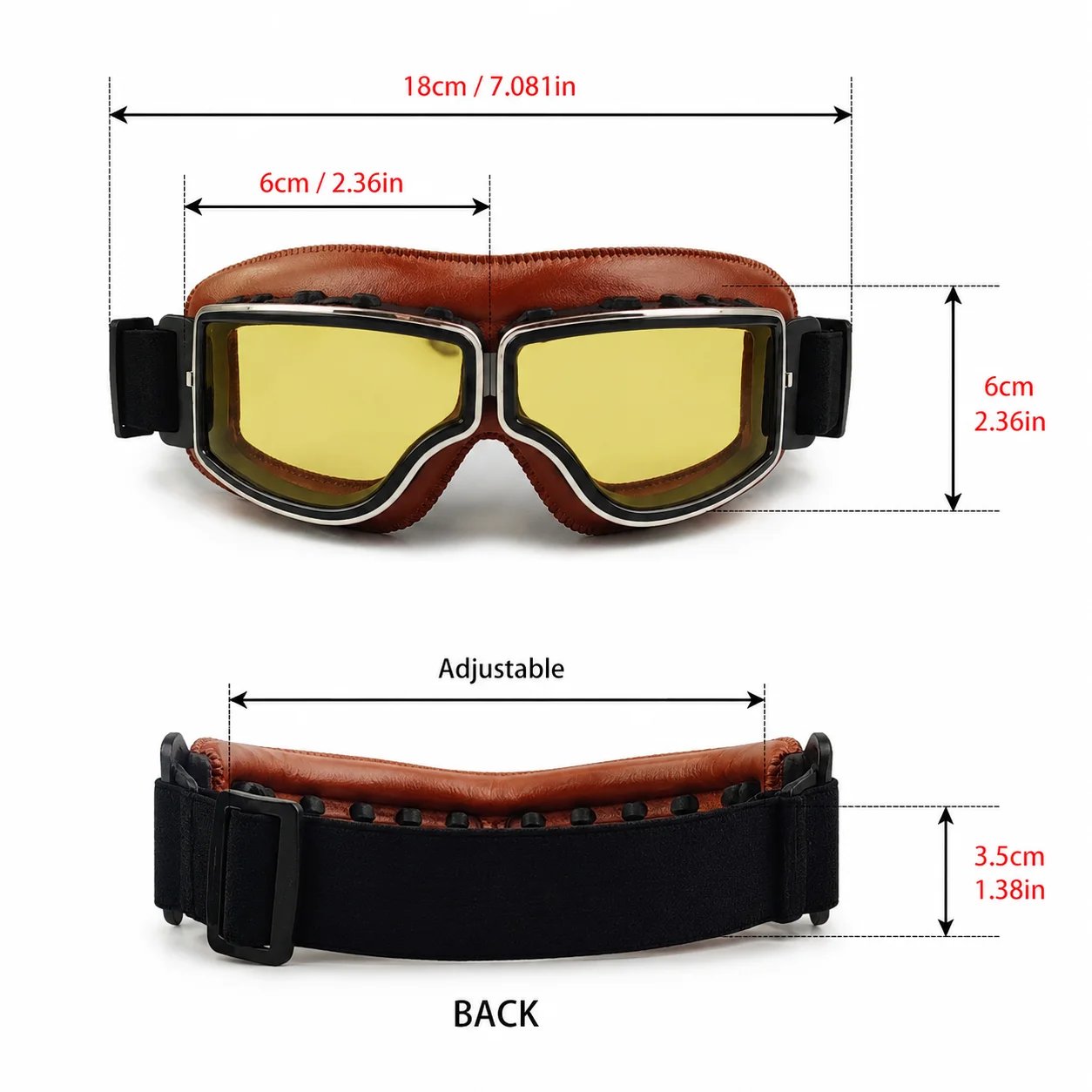 Vintage Motorcycle Goggles for Men Women, Retro Riding Goggles with UV Protection, Anti-Fog Clear Lens, Windproof Dustproof Scratch-Resistant, Adjustable Strap