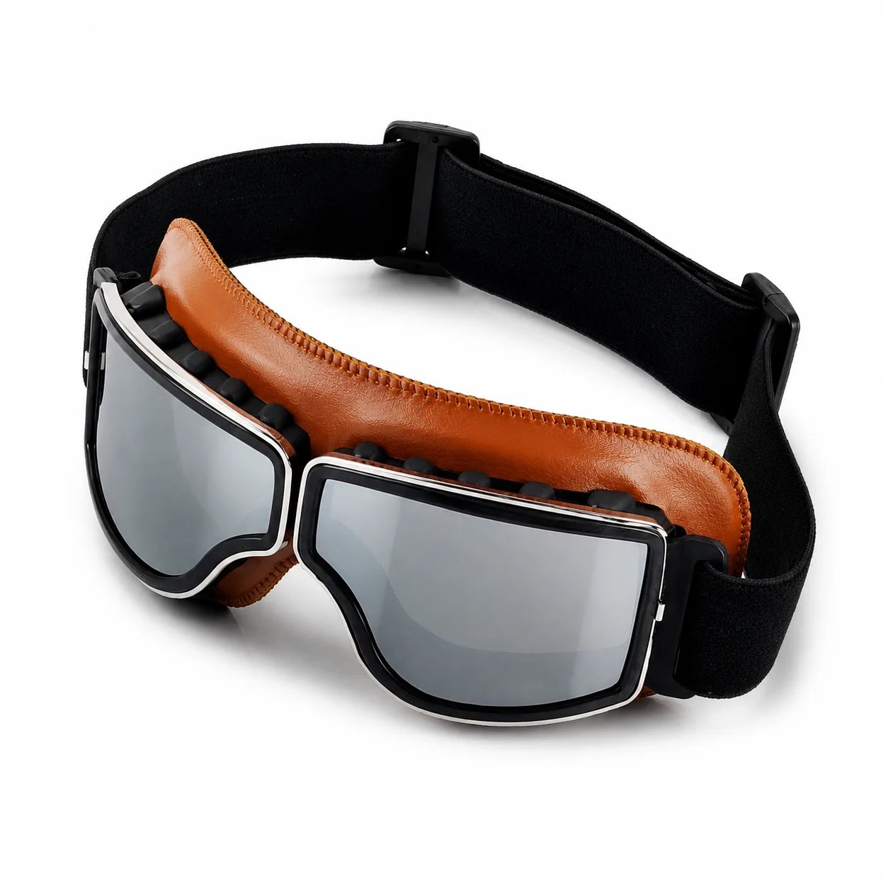 Vintage Motorcycle Goggles for Men Women, Retro Riding Goggles with UV Protection, Anti-Fog Clear Lens, Windproof Dustproof Scratch-Resistant, Adjustable Strap