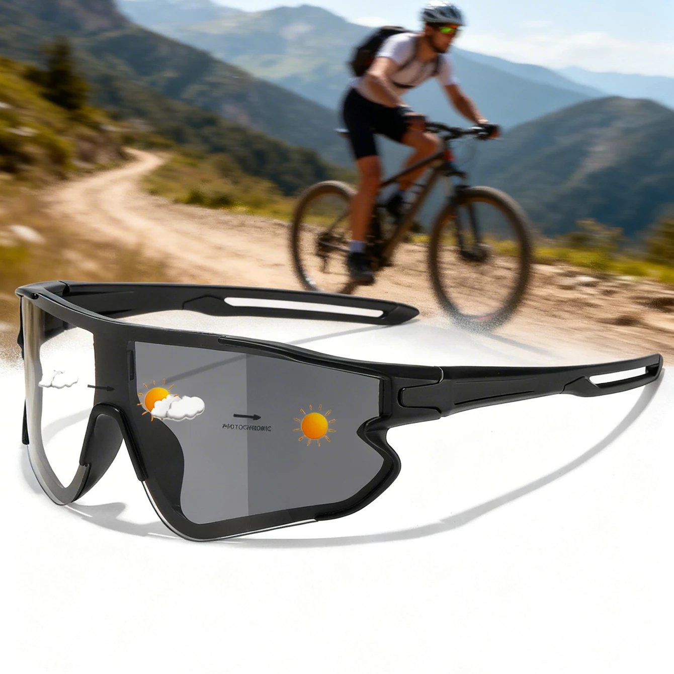 Men Women Photochromic Motorcycle Glasses Outdoor Sports Big Frame Windproof Cycling Running Hiking Goggles