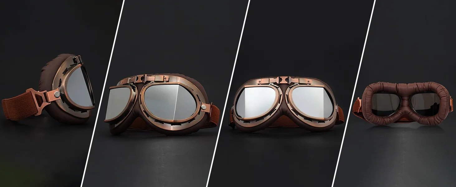 Vintage Motorcycle & ATV Goggles, Dirt Bike Racing Glasses, Windproof Dustproof Off-Road Eyewear, Copper Frame Silver Lens Vintage Motorcycle & ATV Goggles, Dirt Bike Racing Glasses, Windproof Dustproof Off-Road Eyewear, Copper Frame Silver Lens