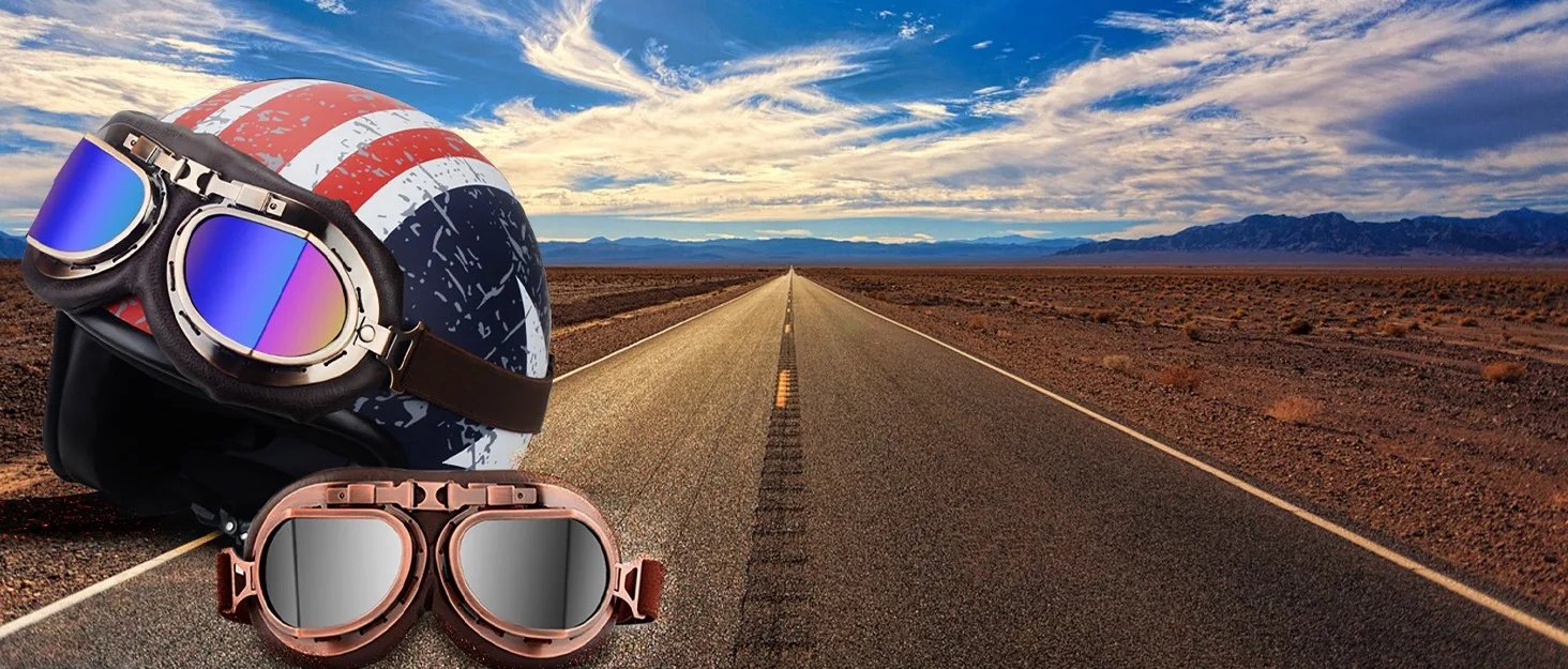 Vintage Motorcycle & ATV Goggles, Dirt Bike Racing Glasses, Windproof Dustproof Off-Road Eyewear, Copper Frame Silver Lens