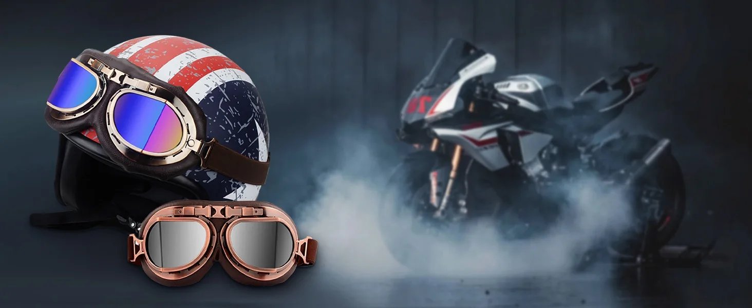 Vintage Motorcycle & ATV Goggles, Dirt Bike Racing Glasses, Windproof Dustproof Off-Road Eyewear, Copper Frame Silver Lens Vintage Motorcycle & ATV Goggles, Dirt Bike Racing Glasses, Windproof Dustproof Off-Road Eyewear, Copper Frame Silver Lens
