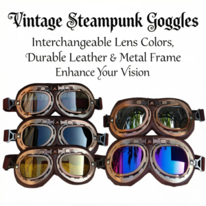 Vintage Motorcycle & ATV Goggles, Dirt Bike Racing Glasses, Windproof Dustproof Off-Road Eyewear, Copper Frame Silver Lens
