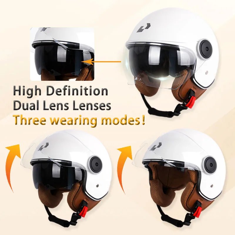 DOT certification Motorbike Casco Go Kart Scooter Motor Van Motorcycle Dual Lens Vintage Helmets Four Seasons Racing Half Helmet