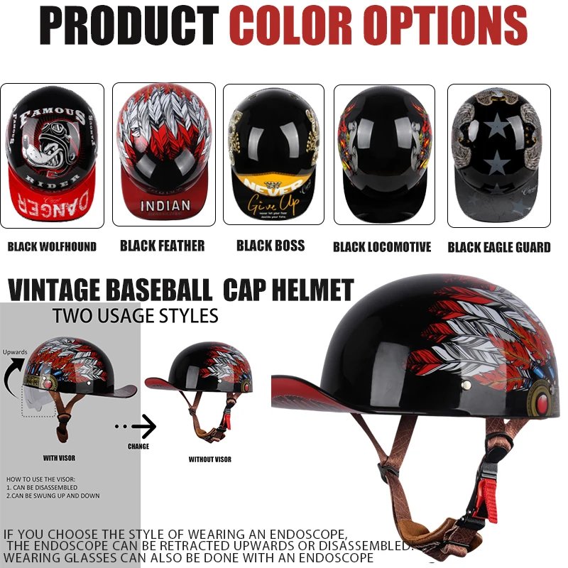 Adult Open Face Summer Retro Motorcycle Vintage Half Helmet Baseball Cap Helmets Children Riding Motocross Men Women