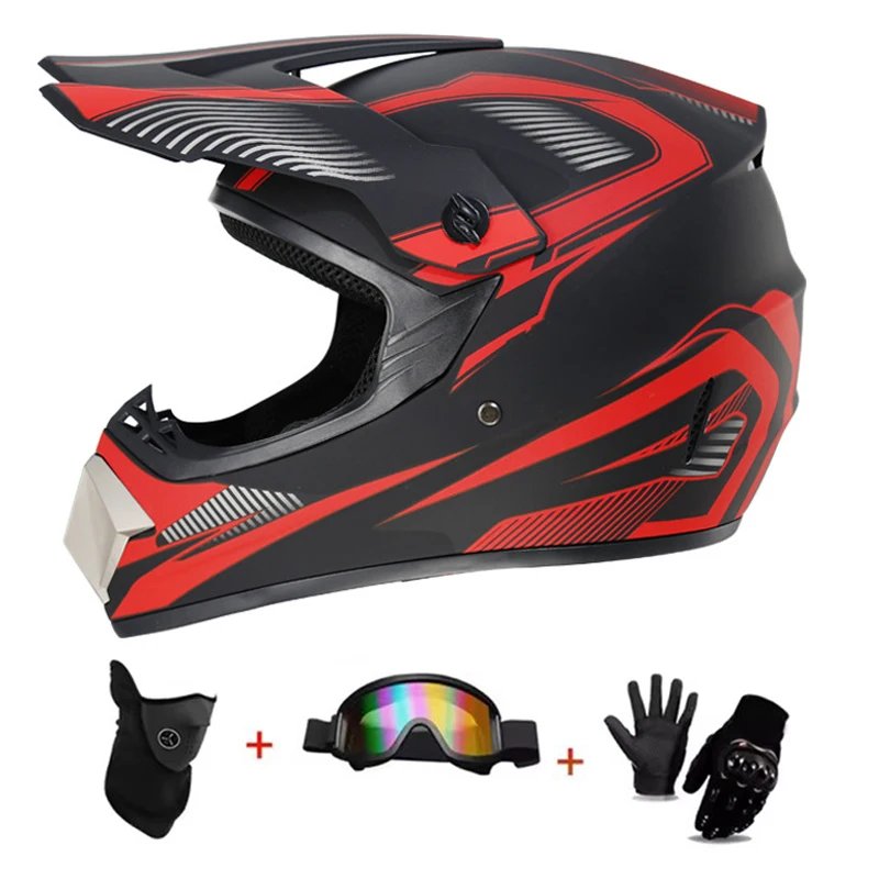 Kids and Youth Full-Face Motorcycle Helmets, Dirt Bike Gear, Off-Road Goggles, and Cycling Protective Gloves